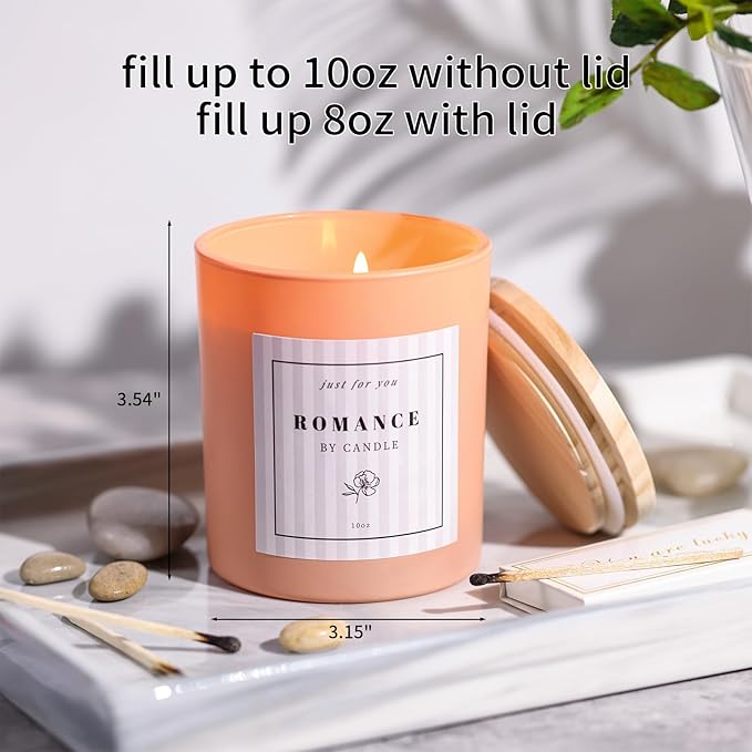 REISEN 12Pcs Assorted Orange Candle Jars for Making Candles, 10oz Glass Candle Containers with Bamboo Lids and Labels, DIY Candle Making Supplies