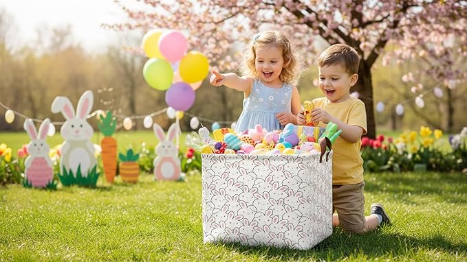 Rectangle Easter Gift Basket Empty,Bunny Easter Basket,Books Box,Room Decor(Bunny)
