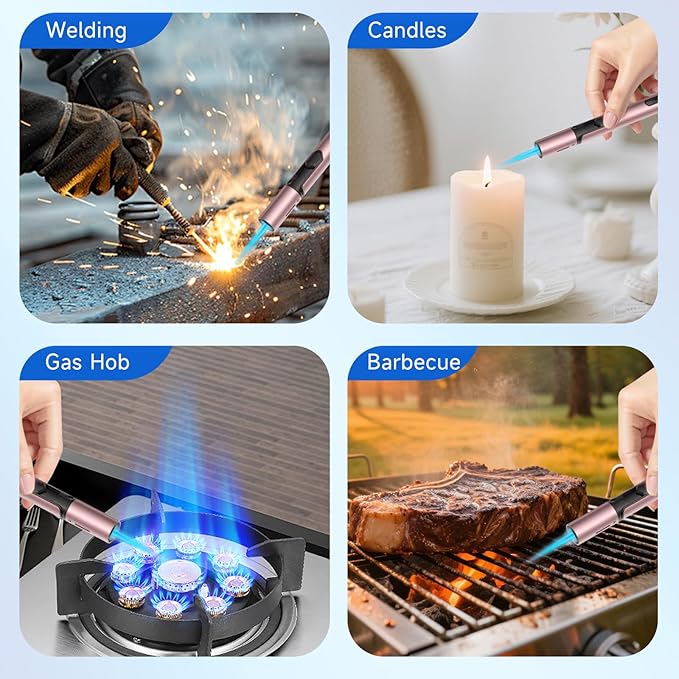 Torch Lighters Butane Lighter 2 Pack Windproof Adjustable Jet Flame Torch Lighter, Butane Refillable Gas Torch Lighter for Candles Grill BBQ Fireplaces Camping (Rose/Black)