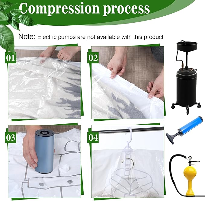 6 Pack Clear Hanging Vacuum Storage Bag, 51.2 x 27.6 inch Hanging Vacuum Sealer Storage Space Saver Bags, Reusable Space Saver Bags, for Suits Dress Jackets
