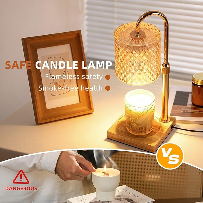 Candle Warmer Lamp with Timer Dimmer Adjustable Height, Candle Warmer with 2 Bulbs for Jar Candles, Home Decor, for Women Birthday