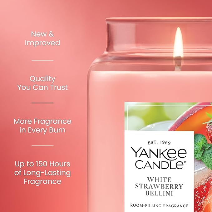 Yankee Candle White Strawberry Bellini Scented Candle, 22oz Large Jar with up to 150 Hour Burn Time, Giftable