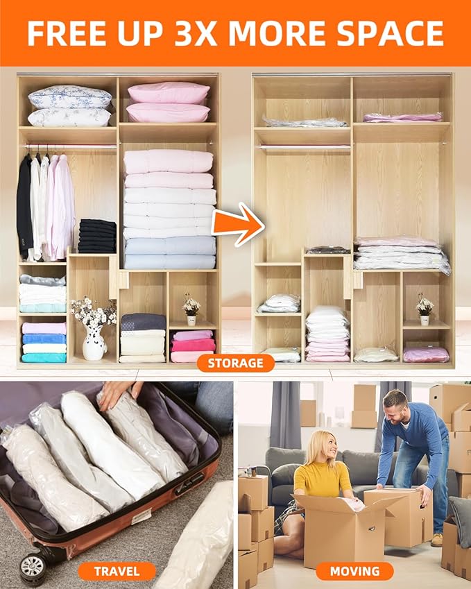 Vacuum Storage Bags for moving, Vacuum Seal Bags for Memory Foam, Latex, Clothing & Bedding, Space Saver Bags for Organization and Storage (Medium)