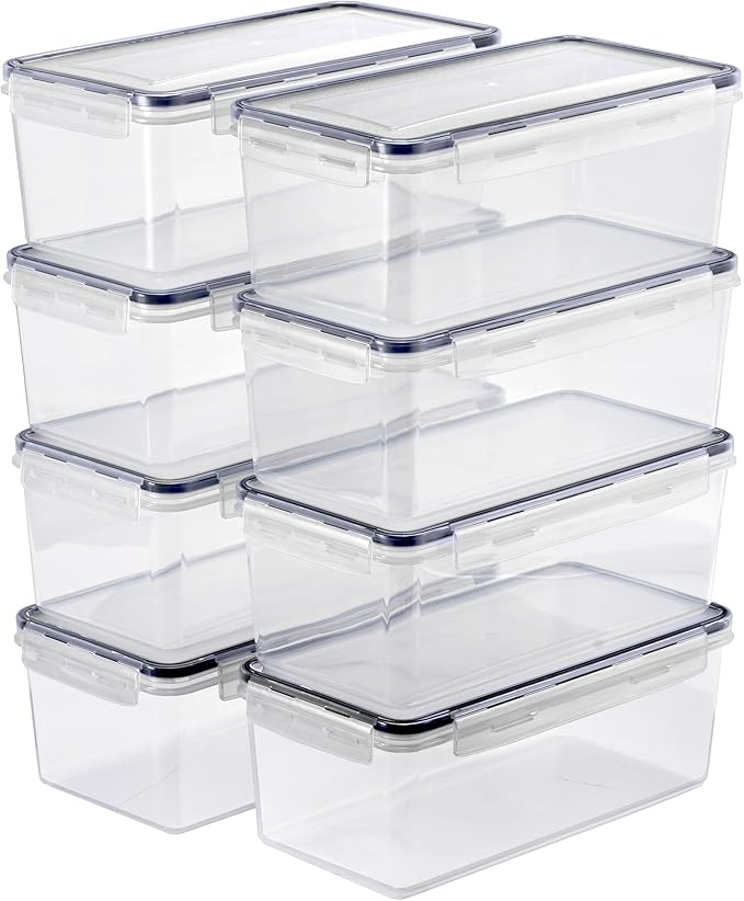 Sorbus Food Storage Containers - Pack of 8 - Air Tight, Four-Way Snap Lids Keeps Food Fresh - Store Cereal, Pasta, Flour, Nuts, Candy - Durable Plastic Kitchen Pantry Bins