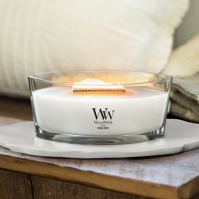WoodWick Warm Wool Holiday Candle Gifts for Women and Men, 16 oz Ellipse Candle with Crackling Wick