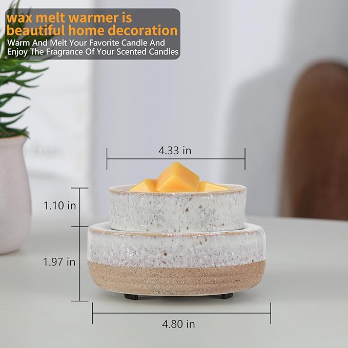 Wax Melt Warmer, Ceramic Candle Melter Melting Wax 3-in-1 Oil Burner Electric Fits Yankee Large Jar, Scented Candle Holder for Home Decor Gifts for Mom Grandma Women Girls
