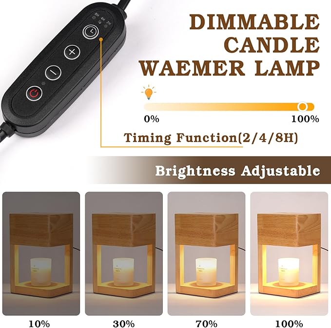 Candle Warmer Lamp Wood with Timer, Dimmable Electric Candle Lamp Warmer for Jar Candles, 2*35 Watt Bulb, Mothers Day Birthday Gifts for Women Mom, Decorative Wooden Candle Lamp for Bedroom Home Decor