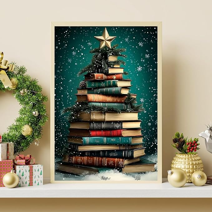 TCDZMYGS Christmas Paint by Numbers Kit for Adults Beginner,Xmas Tree Books Paint by Number Kits with Frame,DIY Acrylic Oil Painting by Numbers for Home Wall Decor 7.9 x 11.8 inch