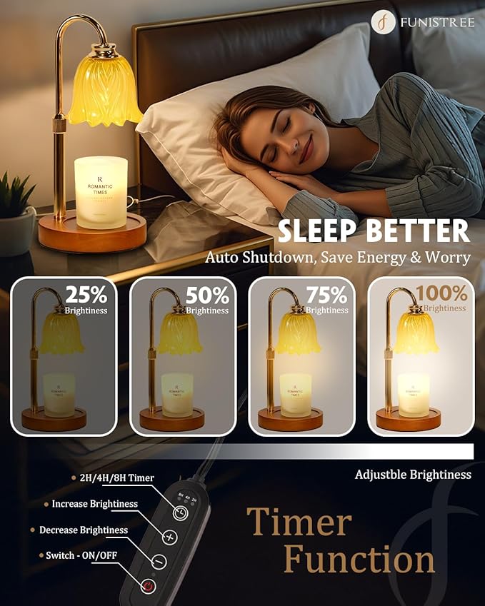 Candle Warmer Lamp, Gold Candle Lamp Warmer with Timer & Dimmer with 2 Bulbs, Dimmable, Birthday Gifts for Women Mom, House Warming Gifts New Home Bedroom Decor, Height Adjustable