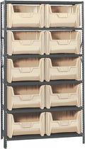 Quantum Storage Systems QSBU-700IV Solid Heavy Duty 6 Shelves 10 Giant Stack Ivory Bins 75" H x 36" W x 18" D