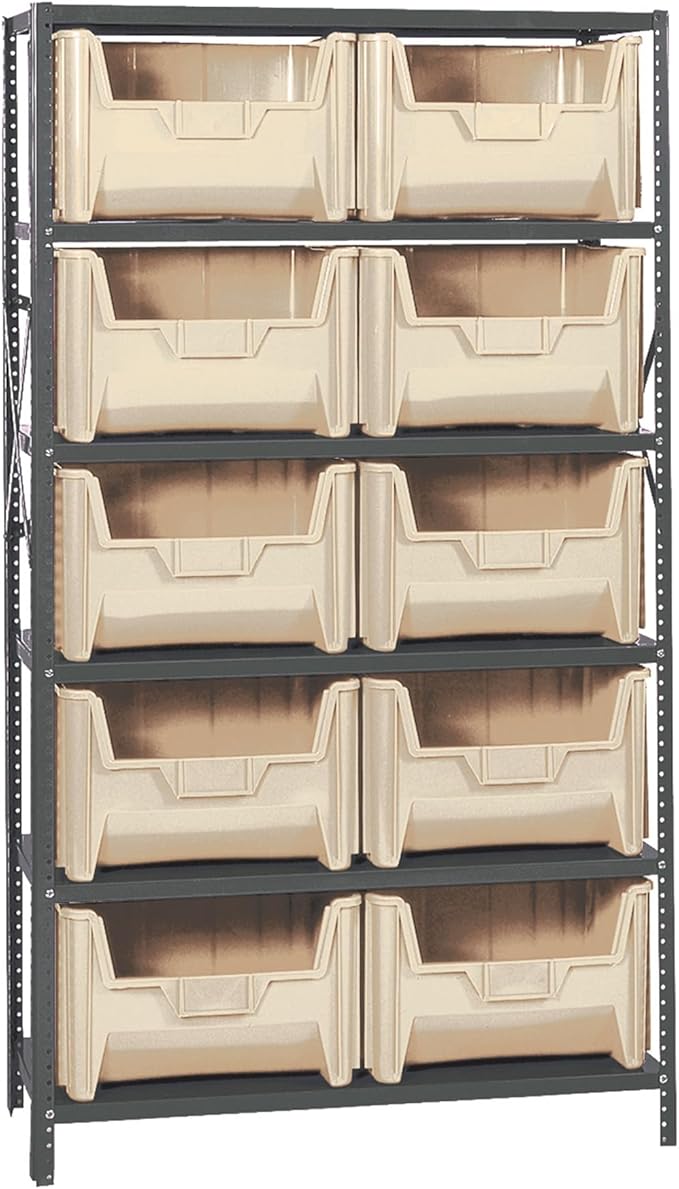 Quantum Storage Systems QSBU-700IV Solid Heavy Duty 6 Shelves 10 Giant Stack Ivory Bins 75" H x 36" W x 18" D