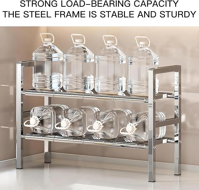 Large Under Sink Organizer 2 Tier Expandable Heavy Stainless Steel Shelf Adjustable Height for Under Kitchen Bathroom Sink Organizers and Storage (Large Size: 8 Panels)