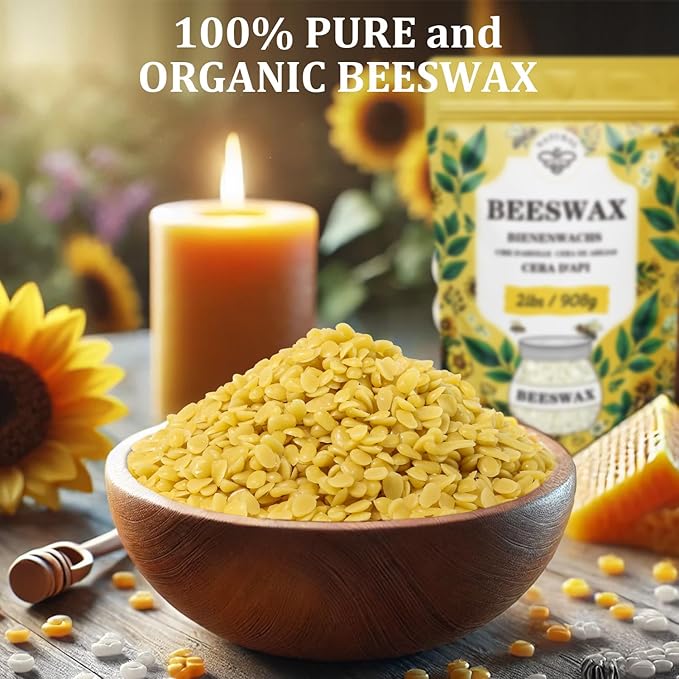 Beeswax pellets 5LB, VEGISHINE Pure and Natural Yellow Beeswax for DIY Skin Care, Lip Balm, Polishing, Lotion, Soap, Candle Making Supplies