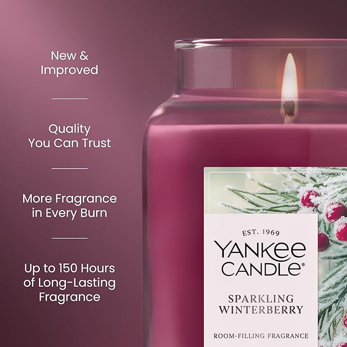 Yankee Candle Sparkling Winterberry Scented Candle, 22oz Large Jar, up to 150 Hour Burn Time, Giftable