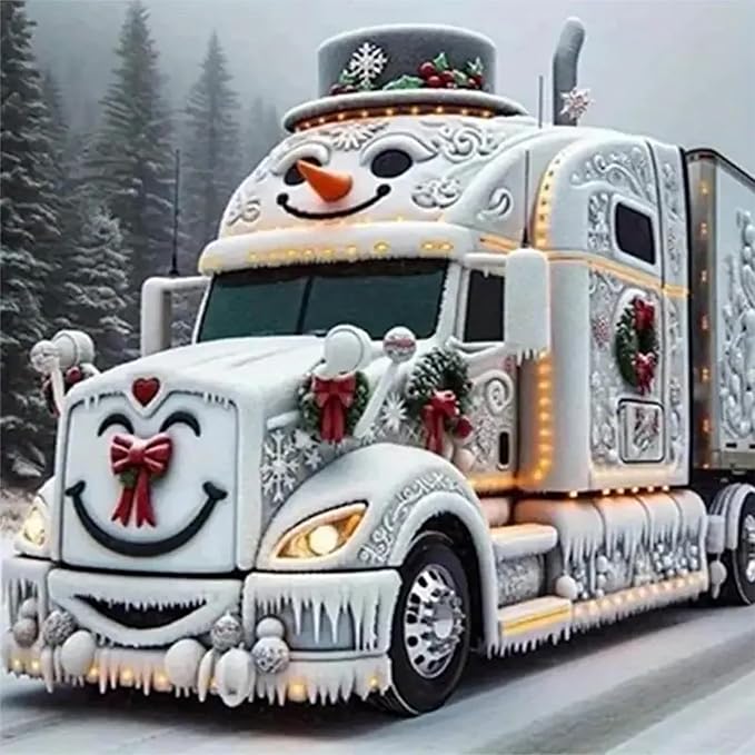 APTDYIGL 5D Christmas Diamond Painting Kits for Adults Beginner,DIY Truck Diamond Art Kits for Adults,Round Full Drill Diamond Dots with Gem Art Kits,Home Wall Decor 13.7X13.7inch