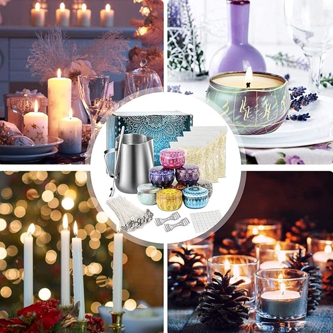 Eacam Scented Candle DIY Kit, 550ml Cup Beeswax Wicks Jars Spoon, Soy Wax Set for Beginner Candle Making Tool, With 8 Portable Tin Cans for Gifts and Ornaments