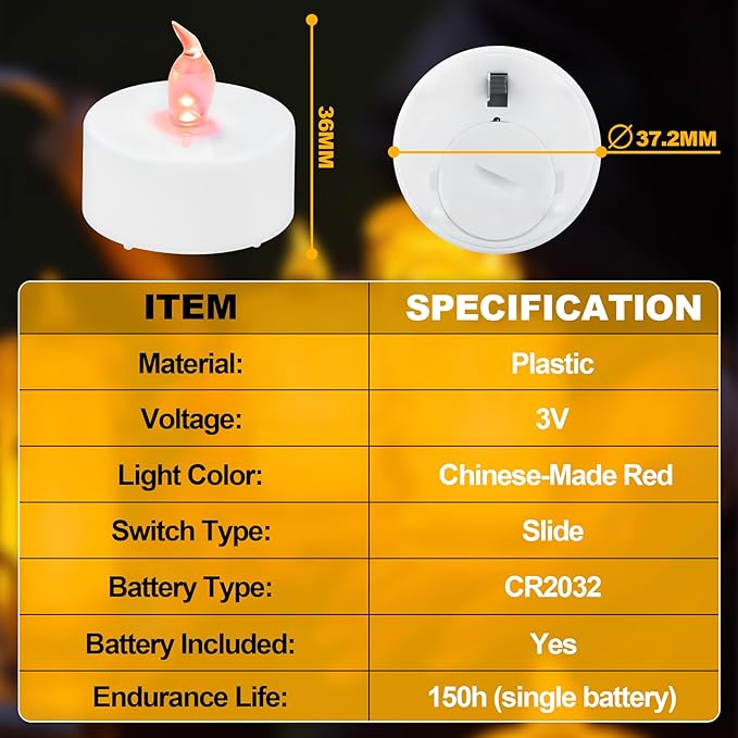 DIY LED Light Kit for 3D Printed Lamps - Compatible with Bambulab KC008, KC017, KC018 - Perfect for Custom 3D Printed Tea Light Holders, Candlestick Lamps - Chinese-Made Red, 12-Pack