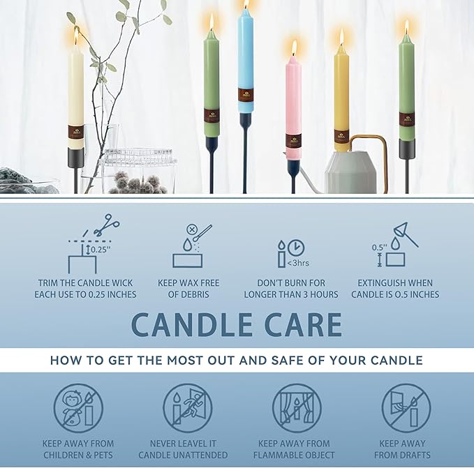 Blue Taper Candles 9 inch - 4 Pack Fat Candle Taper Candles Dripless, Smokeless, Unscented Hand Poured Tall Candlesticks - Perfect for Home Decor, Weddings, and Special Occasions