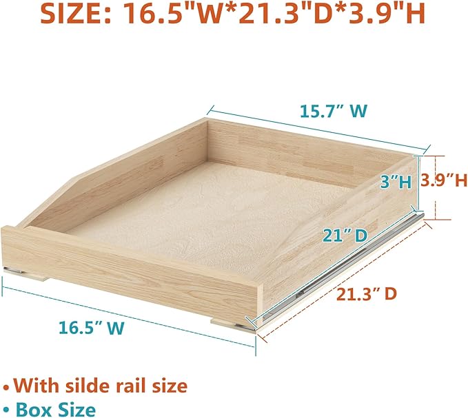 Pull Out Cabinet Drawer 16½” W x 21” D, Soft Close Pull Out Cabinet Organizer, Pull Out Shelves Requires at Least 17½” Cabinet Opening, Bottom Assembly