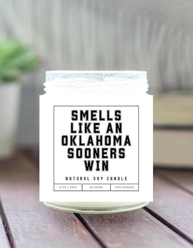 Smells Like an Oklahoma Sooners Win - Scented Soy Wax Candle (8.0 oz) 50-60 Hour Burn Time, Cotton Wick, Frosted White Glass Jar (Vanilla)