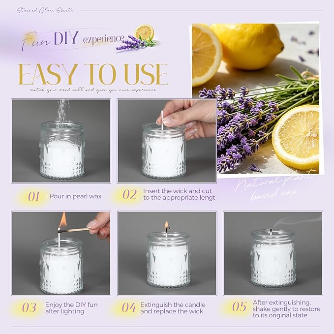 MTLEE Pearled Candle 2.2 Lb/35oz Scented Sand Candle Kit Include 50 Wicks, Bow Gift Box, Spoon Reusable Pearled Wax for Mother Mom Day Gift DIY Home Kit(Lemon Lavender)