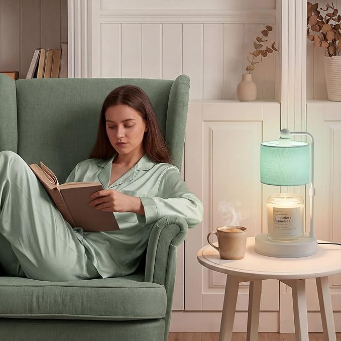 Candle Warmer Lamp with Timer, Dimmable Candle Wax Warmer, Height Adjustable Electric Candle Lamp Warmer with 2 Bulbs, Gifts Idea for Women Her, Mom, Vintage Home Decor for Bedroom-Mint Green