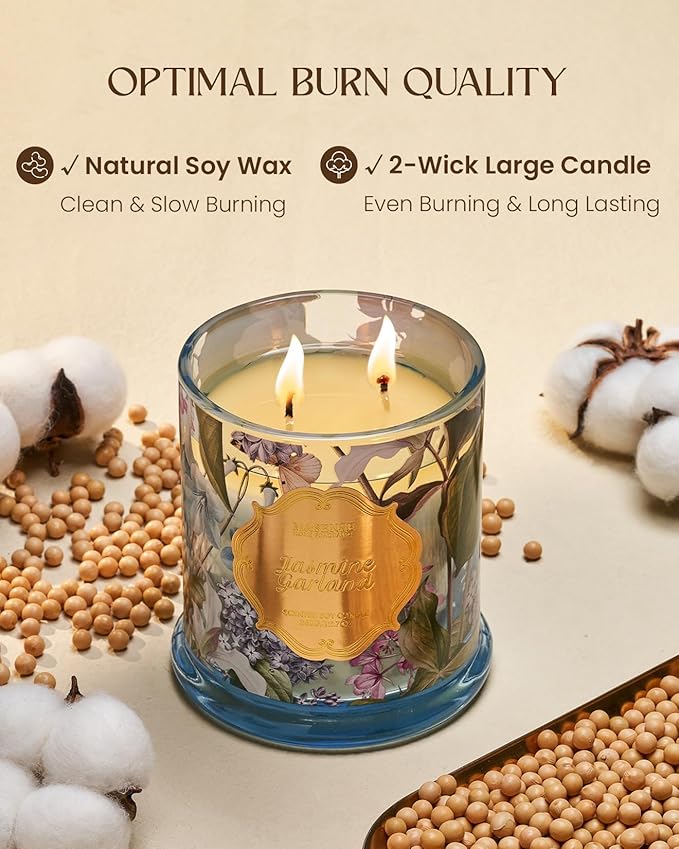 M&SENSE Jasmine Scented Candles, Organic Soy Candle 12.7oz 75 Hour Long Lasting Slow Burning, Highly Scented Good Smelling Aromatherapy Candle, Aaesthetic Candle Gift for Women