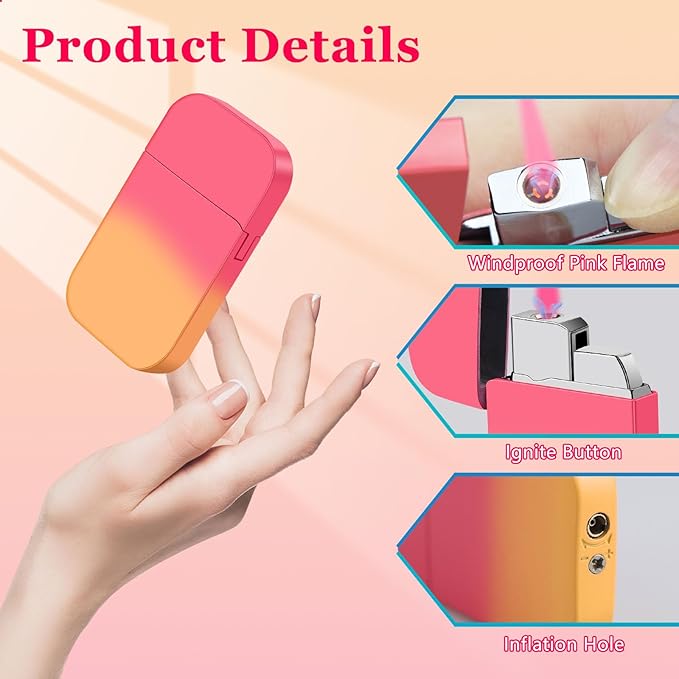 2 Pack Pink Flame Torch Lighter, Cute Lighter, Refillable Butane Lighter,Windproof Torch Lighter for Outdoor Camping BBQ,Nice Gift for Girls,Women on Birthday,Anniversary Orange Pink Without Butane