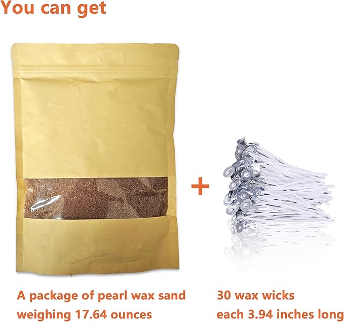 DRMAISON Pearled Candle Wax Sand DIY Kit - 17.6 oz, Tea Brown, Non-Toxic&Smoke-Free, Refillable with 30 Wicks, Long-Lasting Flame, Highly Customizable for Wedding, Party&Holiday Decor