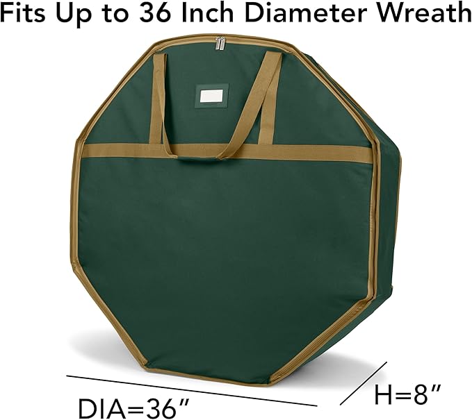 Covermates Keepsakes Deluxe Wreath Storage Bag – Heavy-Duty Polyester with Buckle Strap & Structured Interior – Protective Holiday Organizer with Handles, D-Ring & Label Window, Green