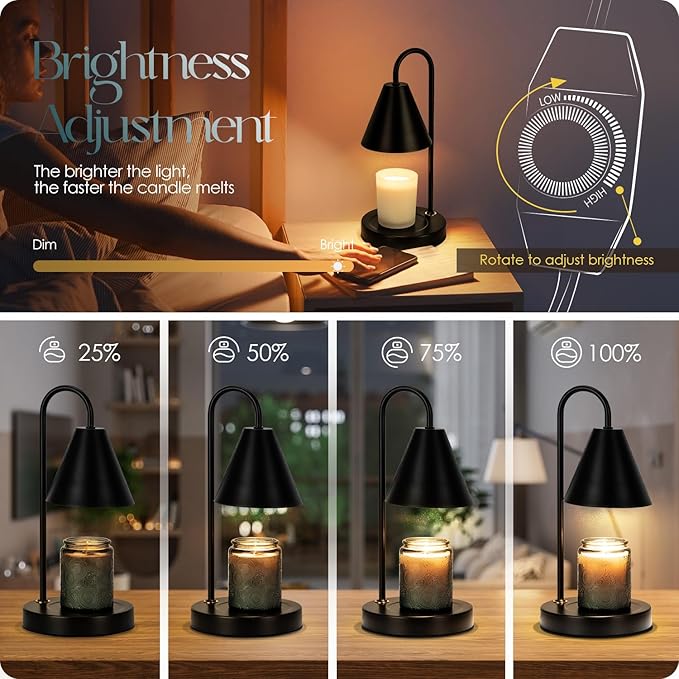 Aimoptg Candle Warmer Lamp,Electric Candle Warmer with Dimmable Light,Scented Wax Melter,No Smoke,Compatible with Various Jar,with 2 Light Bulbs,Home Decor-Black