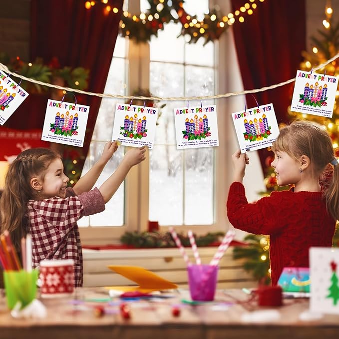 Cinrobiye 24 Set Christmas Advent Craft Kit DIY Advent Candle Wreath Hanging Art&Craft Christ Joy Peace Love Hope Candle Stickers Decorations Signs for Xmas Religious Nativity Sunday School Activities
