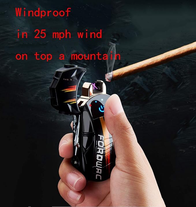 Dual Arc Plasma Lighter - Windproof, Touch-Start with LED Light, USB Rechargeable, Car Shape, Novelty Electric Lighter (Black)
