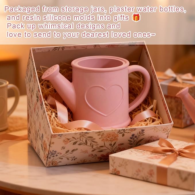 1 Pc Watering Can Shape Container Resin Silicone Mold Heart Pattern Epoxy Concrete Cement Mold for Planter Pot Candle Holder Storage Jar DIY Home Decor Craft Decorations Gifts Trinket Tray