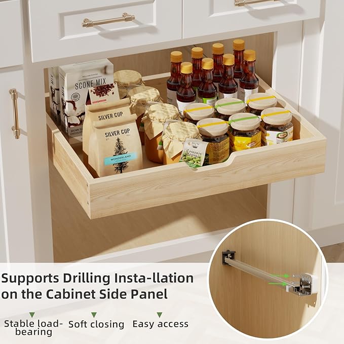 Pull Out Drawers for Cabinets, 25½” W x 21” D Soft Close Slide Out Drawers for Kitchen Cabinets, Cabinet Pull Out Shelves Requires At Least 26.5” Cabinet Opening