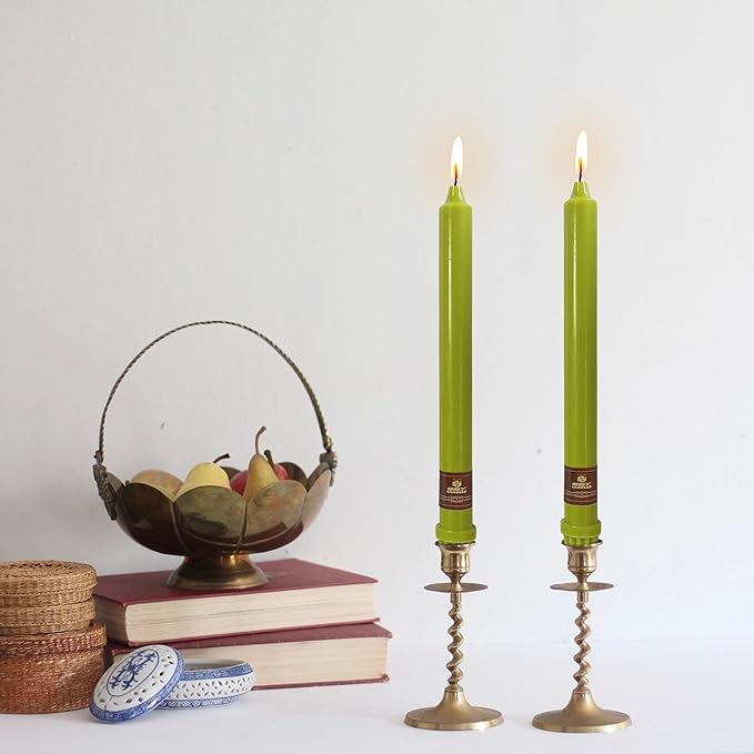 Light Green Taper Candle 10 Inch Long Candlesticks Unscented Dripless Tapered Candle Set for Home Decor Wedding Party Dinner Candles, 4 Pack