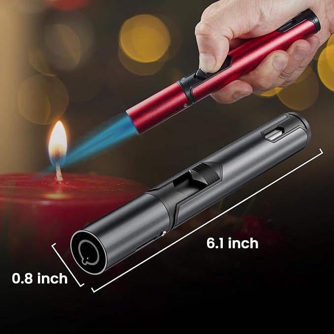 Urgrette 2 Pack Butane Torch Lighter, 6-inch Refillable Pen Lighter Adjustable Jet Flame Butane Lighter for Grill BBQ Candle Camping (Gas Not Included) Raven & Ruby