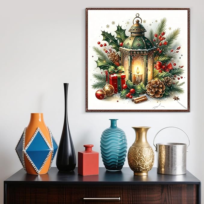 Christmas Light Candle Holly Diamond Painting Kits for Adults,5D Diamond Art Kits for Adults Beginners,DIY Full Round Drill Diamond Dot Painting Gem Art Kits for Adult,Home Wall Decor 13.8x13.8 Inch