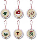 TenDawn Christmas Embroidery Ornament Kit, Set of 6 DIY Holiday Decorations – Santa, Tree, Stocking, Hot Cocoa, Candle & Gift Designs – Rustic Handmade Christmas Decor
