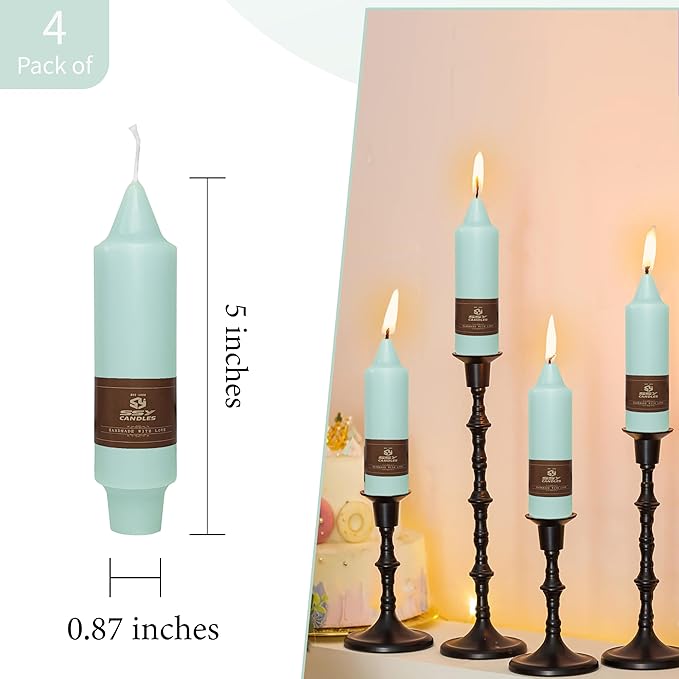 Mint Green Short Taper Candle 5 Inch Candlesticks Unscented Dripless Tapered Candle Set for Home Decor Wedding Party Dinner Candles