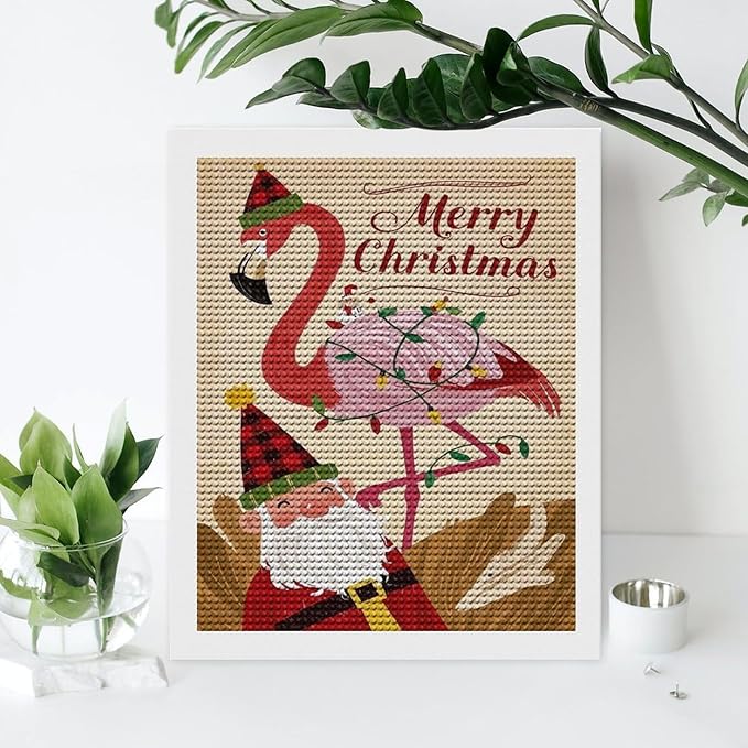 AIVKIEJK Diamond Painting Kits for Adults - Festive Flamingo Christmas Santa Hat Painting DIY 5D Full Drill Diamond Dots Paintings with Diamonds Gem Art and Crafts Home Decor 16"x20"