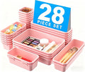【𝟮𝟴𝗣𝗖𝗦】 【𝟱𝗦𝗶𝘇𝗲】 Pink Drawer Organizer, Makeup organizer, 【Holds 177 Items】 Bathroom Organizers and Storage, Plastic Desk Organizer Divider, Organizer Bins for Office Vanity A-LUGEI