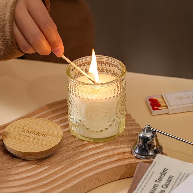DARJEN Vanilla Candles for Home- 5.3oz 35H Natural Soy Wax Aromatherapy Jar Candle with Strong Scent, Decorative Aesthetic Candles for Living Room, Gathering, Kitchen, Luxury Gift for Women
