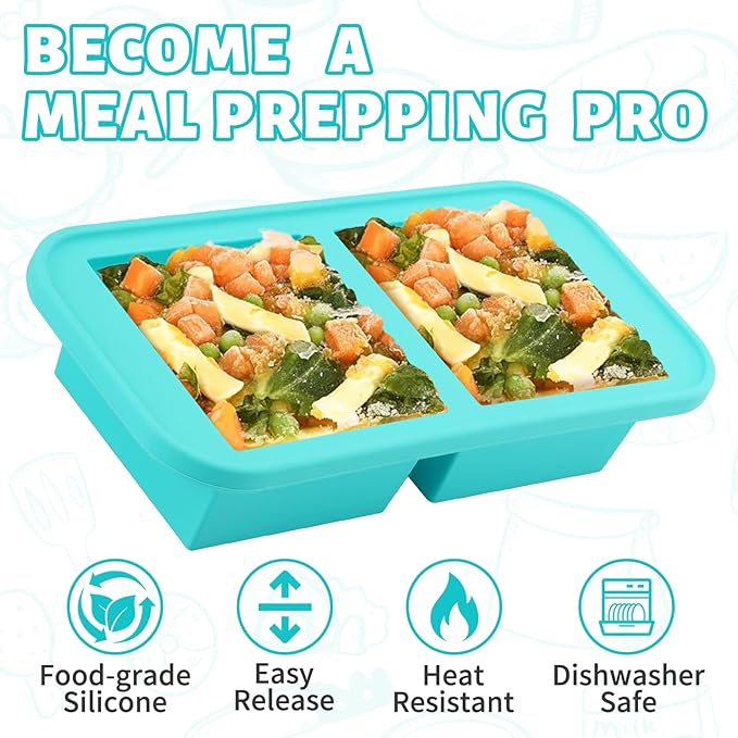 Silicone Freezer Trays with Lid,2 Cup Soup Freezer Container large Ice Cube Molds with Reinforced Steel Ring Top for freezing Soup Sauce Broth Leftovers oven,Easy to demold & Easy Meal Prep Container
