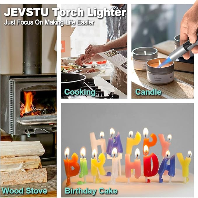Torch Lighter, Butane Lighter 6.0in Long with Fuel Level Window, Windproof Pen Adjustable Jet Flame for Grill Candle Kitchen Fireplace Camping BBQ, Men Gifts, Silver. (Gas not Included)