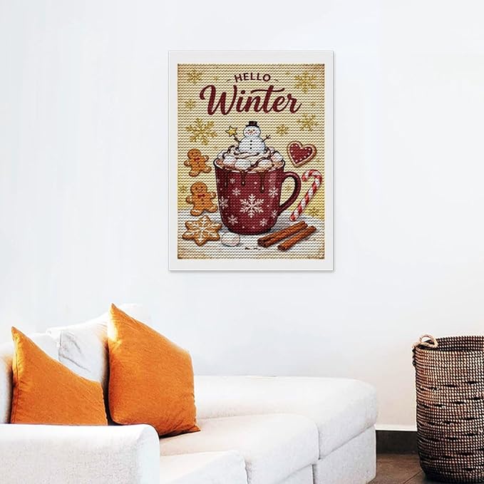 Diamond Painting Kits for Adults - Hello Winter Ice Cream & Gingerbread Snowflakes & Candles Painting DIY 5D Full Drill Diamond Dots Paintings with Diamonds Gem Art And Crafts Home Decor 12"x16"