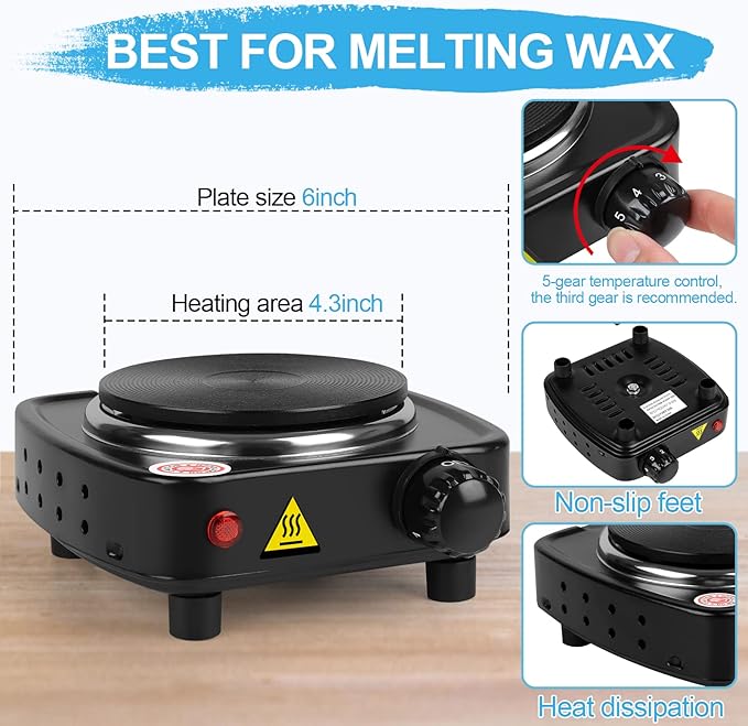 DINGPAI Hot Plate for Candle Making, Black Color Electric Hot Plate for Melting Wax, Chocolate, Candy and More