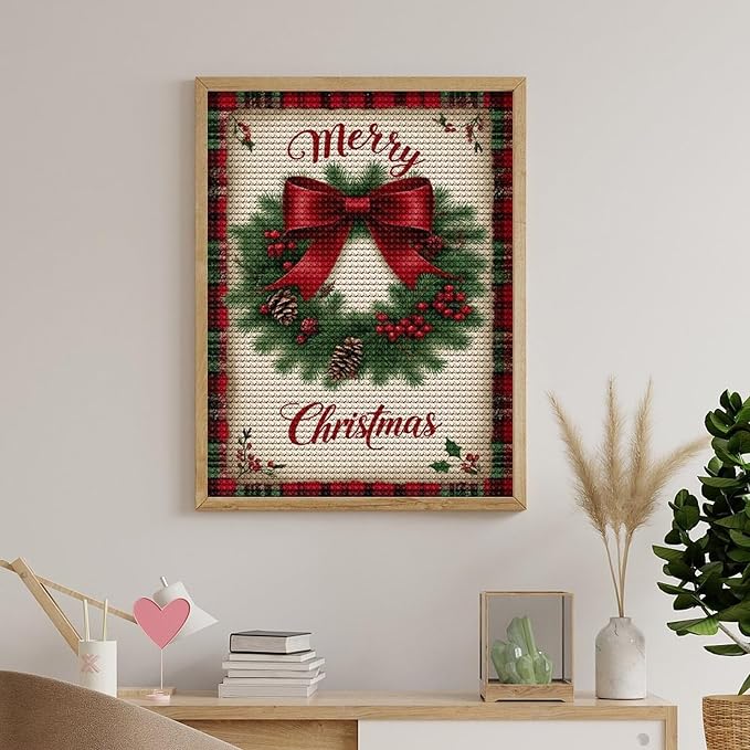 AIVKIEJK Diamond Painting Kits for Adults - Merry Christmas Red Bow & Pine Cones Painting DIY 5D Full Drill Diamond Dots Paintings with Diamonds Gem Art and Crafts Home Decor 12"x16"