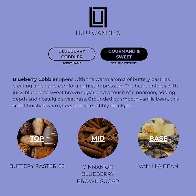 Lulu Candles | Blueberry Cobbler | Luxury Scented Soy Jar Candle | Hand Poured in The USA | Highly Scented & Long Lasting (9 Oz.)
