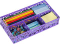 EasyPAG Desk Drawer Organizer with 4 Compartments, Carved Hollow Floral Metal Tray for Office, Jewelry, Cosmetics - No Assembly, Purple